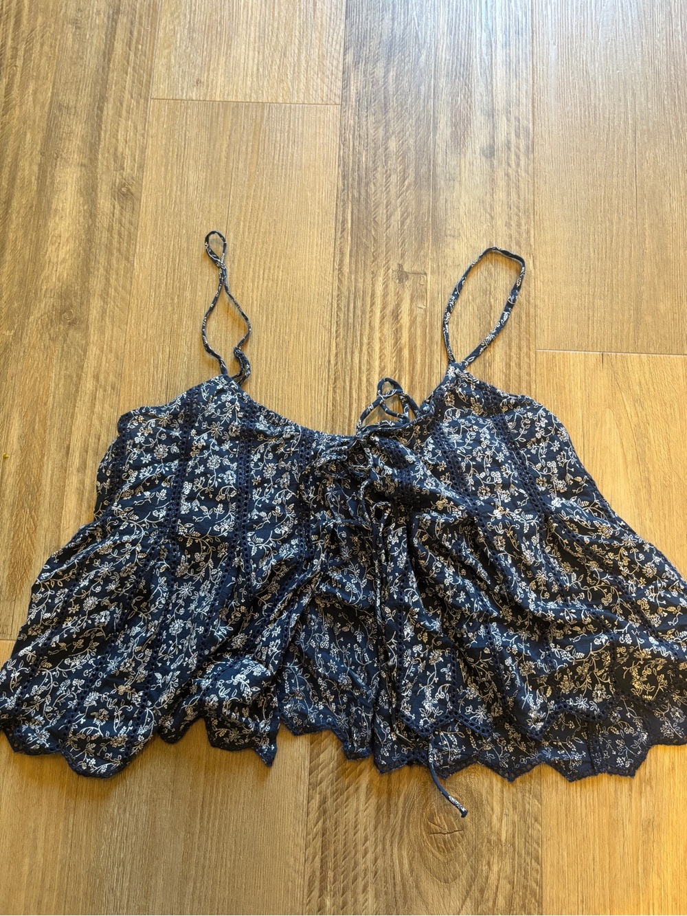 American Eagle Outfitters Navy Floral Lace-Trim Cami